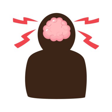 Felç. Siluet insan gölgesi ve beyni. Beyin hastalığından bahsediyorum. Düz dizayn. Vektör .