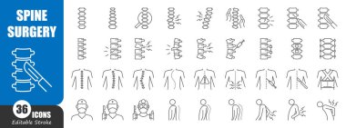 Omurga ameliyatı, ince çizgi ikonu. Düzenlenebilir felç. Vektör .