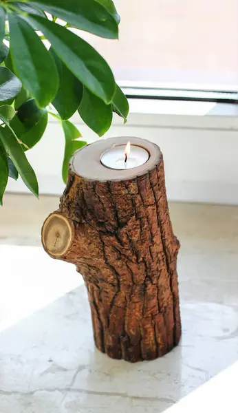 Kaba Ev Dekorasyonu İçin Ağaç Dalları Tealight Mum Tutucusu ve Doğal Ağaç Kabuğu