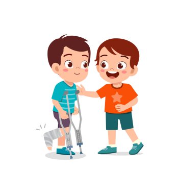 Küçük çocuk kaza geçirdi ve arkadaşı teselli ediyor.
