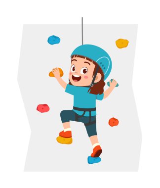 little kid do extreme sport named wall climbing clipart