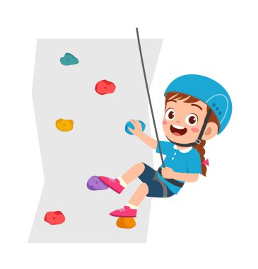 Küçük çocuk, adı duvar tırmanışı olan ekstrem spor yapıyor.