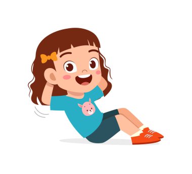 Küçük çocuk spor yapıyor. Otur.