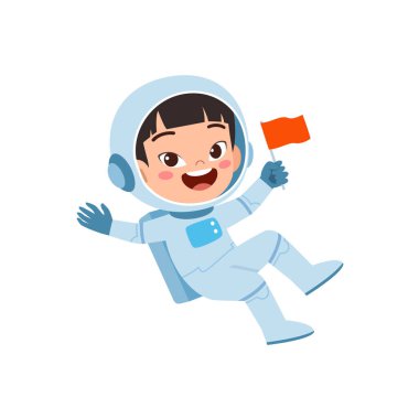 little kid wear astronaut costume and feel happy clipart