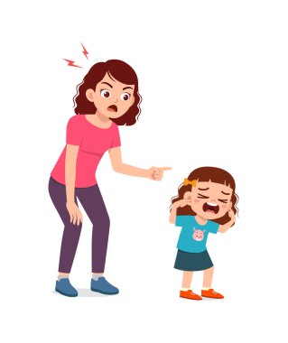 Anne kızgın ve çocuk yüksek sesle bağırıyor.
