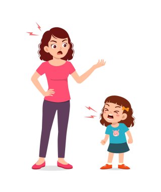 Anne kızgın ve çocuk yüksek sesle bağırıyor.