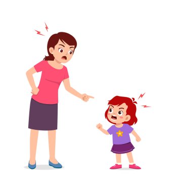 Anne kızgın ve çocuk yüksek sesle bağırıyor.