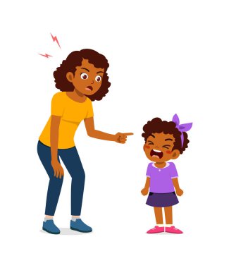 Anne kızgın ve çocuk yüksek sesle bağırıyor.