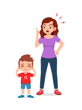 Anne kızgın ve çocuk yüksek sesle bağırıyor.