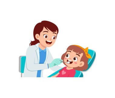 Küçük çocuk diş temizliği için dişçiye gidiyor.
