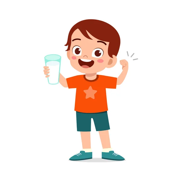 Маленький Ребенок Держать Пить Стакан Свежего Молока — стоковый вектор