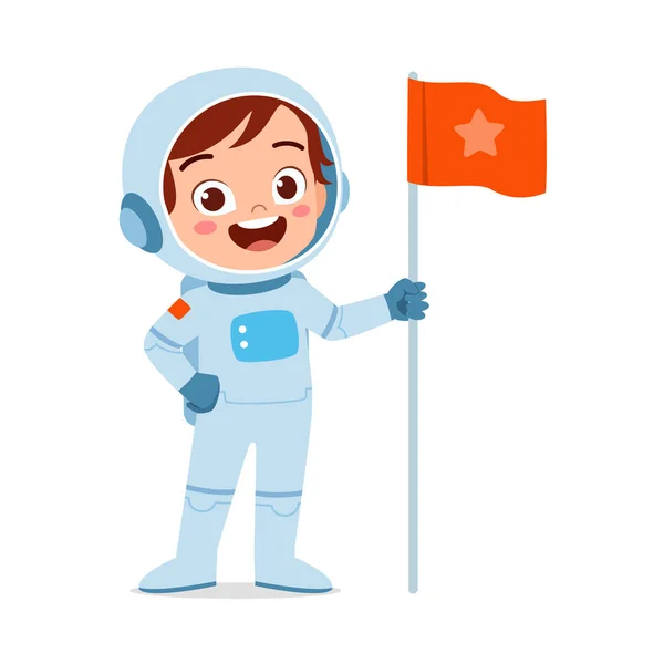 Kleines Kind Trägt Astronautenkostüm Und Fühlt Sich Wohl — Stockvektor