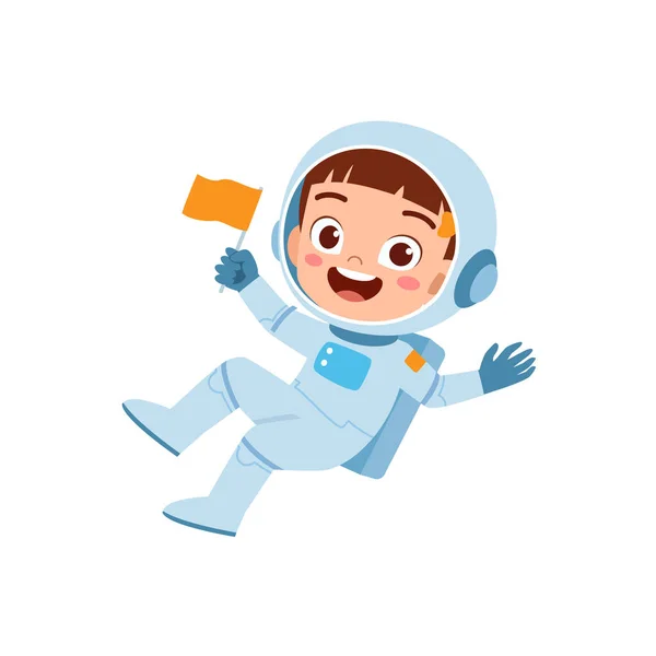 小さな子供は宇宙飛行士の衣装を着て幸せな気分で — ストックベクタ