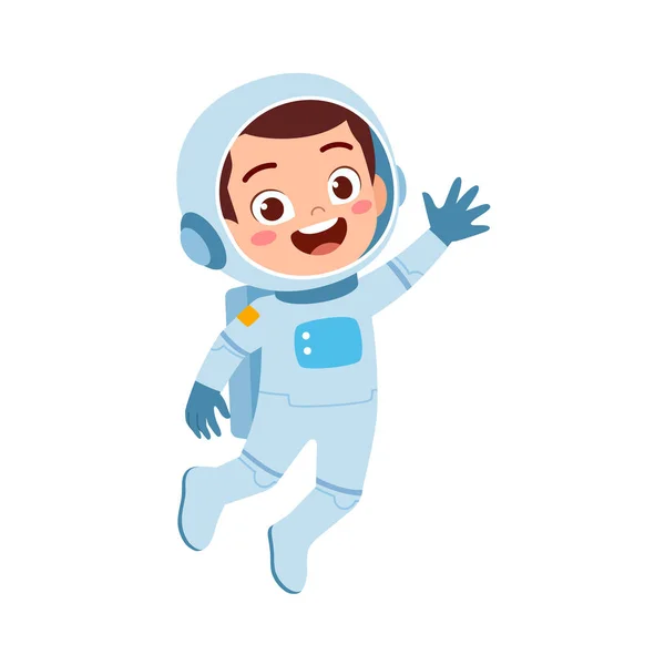 Kisgyerek Űrhajós Jelmezt Visel Boldog — Stock Vector