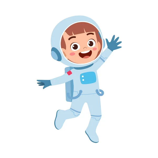 Küçük Çocuk Astronot Kostümü Giyip Mutlu Oluyor — Stok Vektör