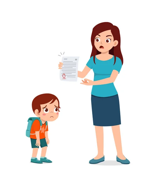Μητέρα Θυμωμένος Παιδί Λόγω Αποτυχίας Στις Εξετάσεις — Διανυσματικό Αρχείο