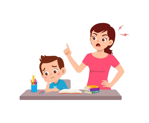Anne Sınavda Başarısız Olduğu Için Çocuğa Kızgın — Stok Vektör