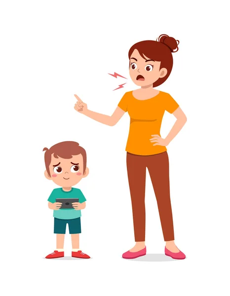 Μητέρα Θυμωμένος Παιδί Λόγω Του Εθισμού Smartphone — Διανυσματικό Αρχείο