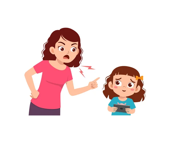 Anne Çocuğa Akıllı Telefon Bağımlılığı Yüzünden Kızgın — Stok Vektör