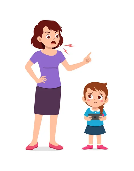 Anne Çocuğa Akıllı Telefon Bağımlılığı Yüzünden Kızgın — Stok Vektör