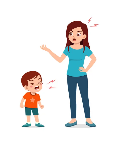 Mutter Wütend Und Kind Schreit Laut — Stockvektor