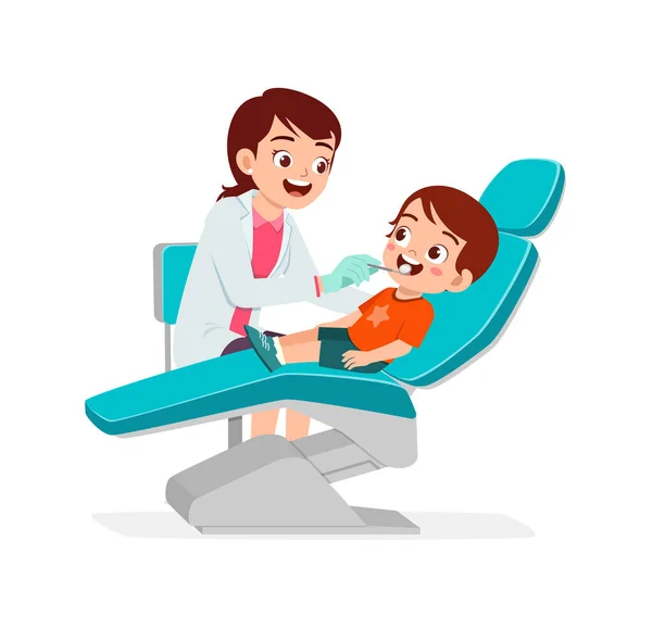 Little Kid Dentist Cleaning Tooth — Stock Vector