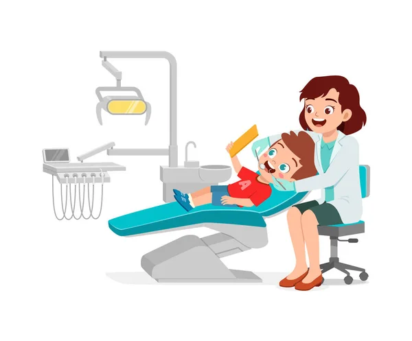 Petit Enfant Aller Chez Dentiste Pour Nettoyage Des Dents — Image vectorielle