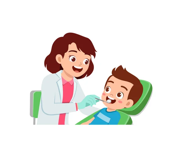 Little Kid Dentist Cleaning Tooth — Stock Vector