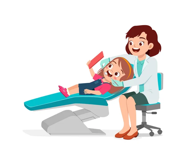 Little Kid Dentist Cleaning Tooth — Stock Vector