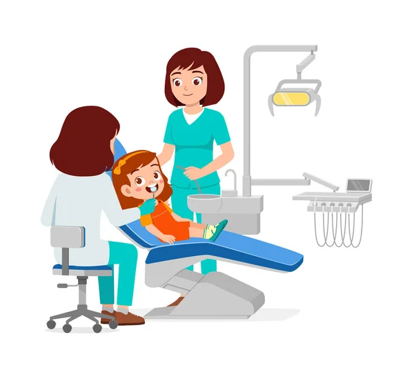 stock vector little kid go to dentist for cleaning tooth