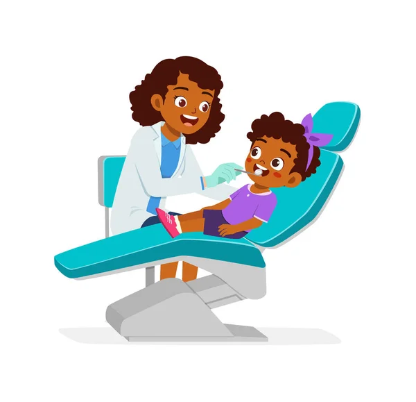 Criança Vai Dentista Para Limpar Dente —  Vetores de Stock