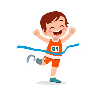 Protez bacaklı küçük çocuk yarışı kazandı.