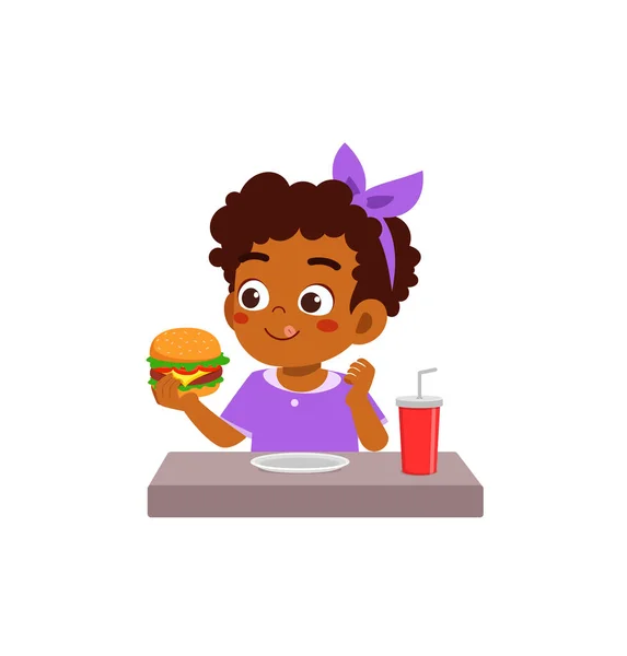 Petit Enfant Manger Hamburger Sentir Heureux — Image vectorielle