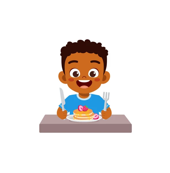 Petit Enfant Manger Une Crêpe Sentir Heureux — Image vectorielle