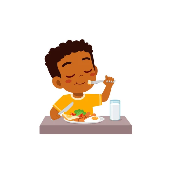 小さな子供は健康的な食事で朝食をします — ストックベクタ