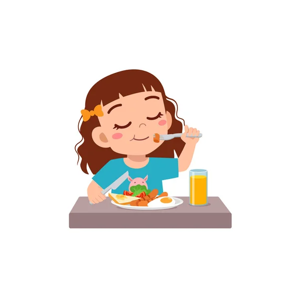 Klein Kind Ontbijten Met Gezond Voedsel — Stockvector