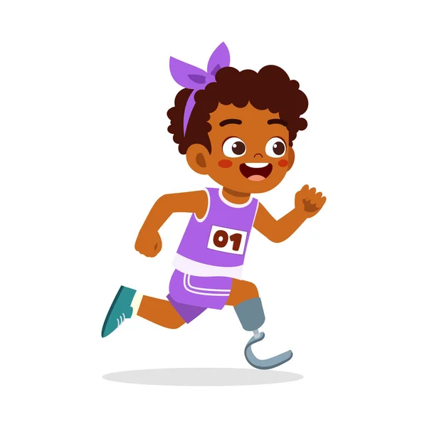 Pequena Criança Com Prótese Perna Correr Corrida —  Vetores de Stock