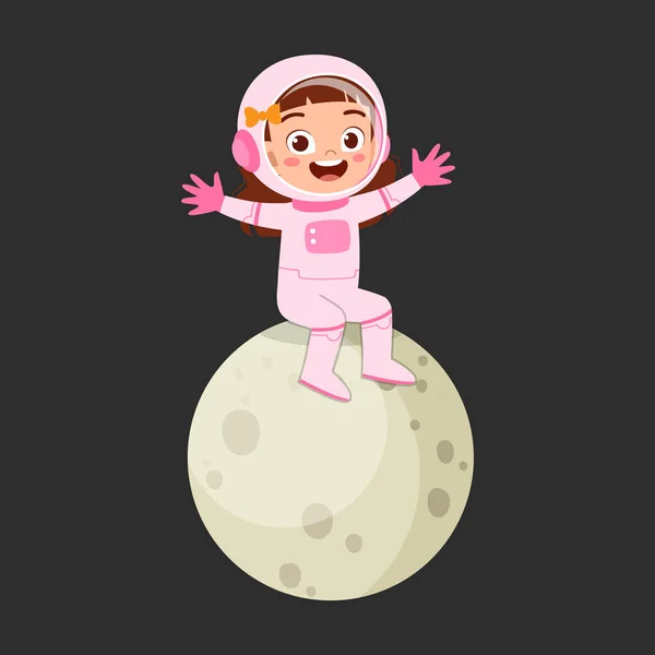 Criança Vestindo Traje Astronauta Sentar Lua Pequena —  Vetores de Stock