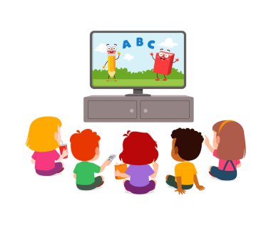 little kid watching television and feel happy