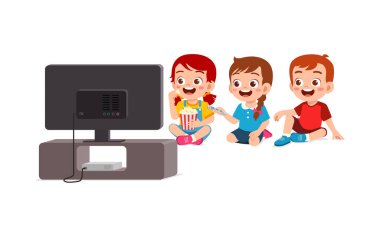 little kid watching television and feel happy clipart
