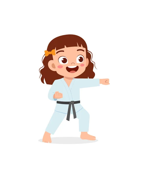 Cute Little Kid Training Showing Karate Pose — Stockvector