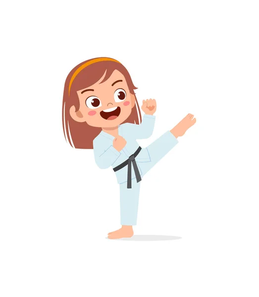 Nettes Kleines Kind Trainiert Und Zeigt Karate Pose — Stockvektor