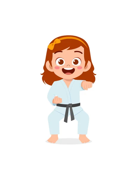 Aranyos Kis Gyerek Edzés Bemutató Karate Póz — Stock Vector