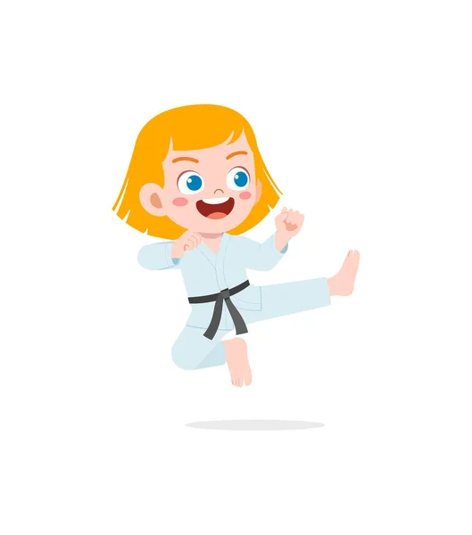 Cute Little Kid Training Showing Karate Pose — 图库矢量图片