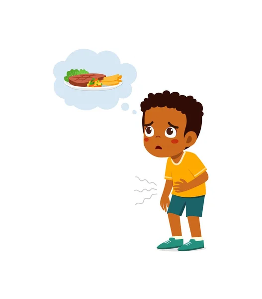 Küçük Çocuk Hissediyor Yemeği Düşünüyor — Stok Vektör