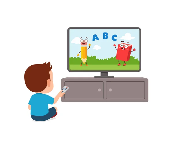 Mały Dzieciak Ogląda Telewizję Czuje Się Szczęśliwy — Wektor stockowy