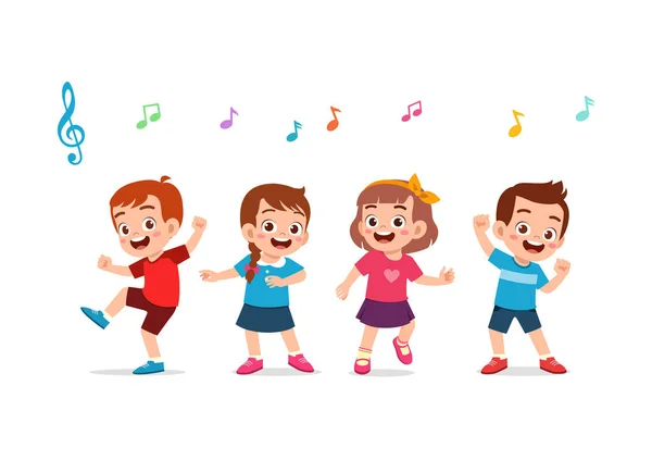 Kis Gyerek Táncolni Barátjával Úgy Érzi Boldog — Stock Vector