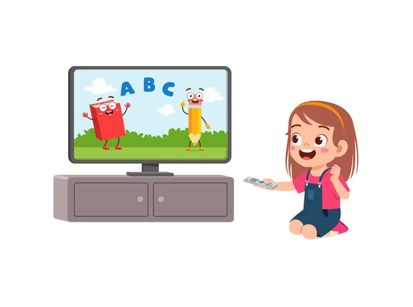 Μικρό Παιδί Βλέπει Τηλεόραση Και Νιώθει Ευτυχισμένο — Διανυσματικό Αρχείο