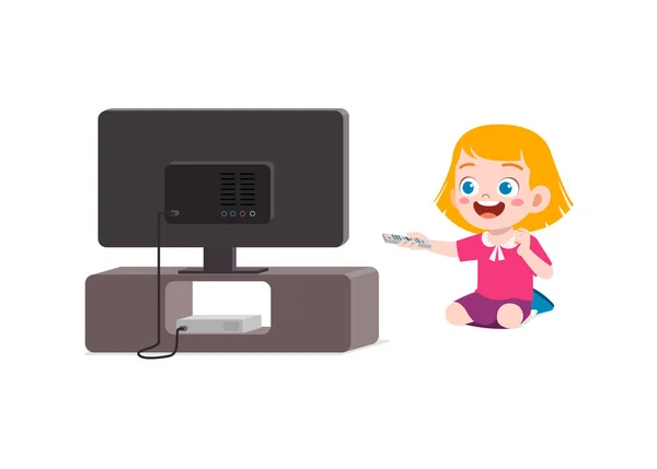 Little Kid Watching Television Feel Happy — Stockvector