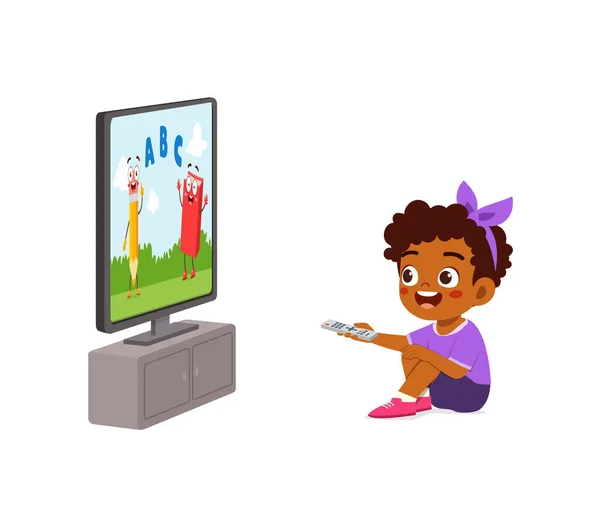 Little Kid Watching Television Feel Happy — Vector de stock